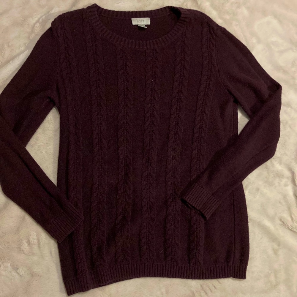 Ann Taylor LOFT Burgundy Cable Knit Sweater